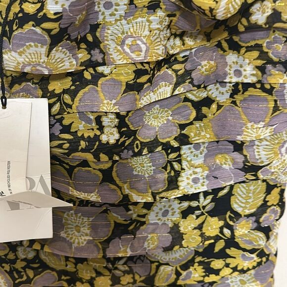 NWT Zara Dresses Zara Floral One Shoulder Ruched Mini Dress - Picture 3 of 6